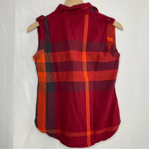 Burberry London Red Henley Plaid Sleeveless Rounded Hem Blouse Small - Picture 4 of 4